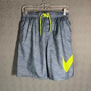 Nike Swim Trunks Mens Size Large Grey Gray Neon Volley Drawstring NESS5317